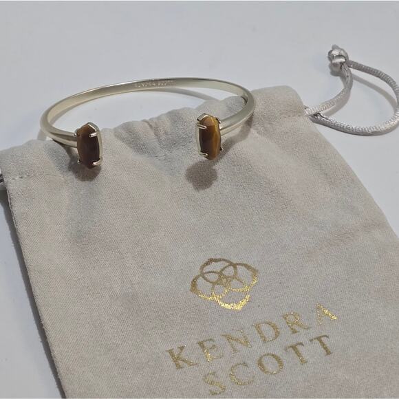KENDRA SCOTT Tiger's Eye and Gold Open Cuff Pinch Bracelet - Picture 3 of 5